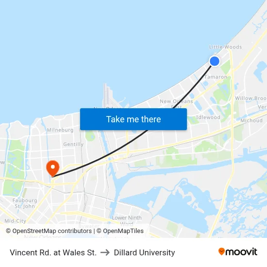 Vincent Rd. at Wales St. to Dillard University map