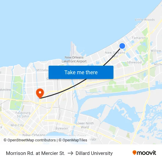 Morrison Rd. at Mercier St. to Dillard University map