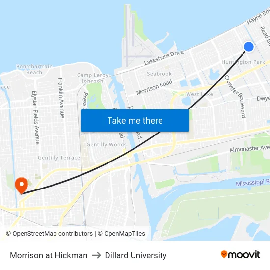 Morrison at Hickman to Dillard University map