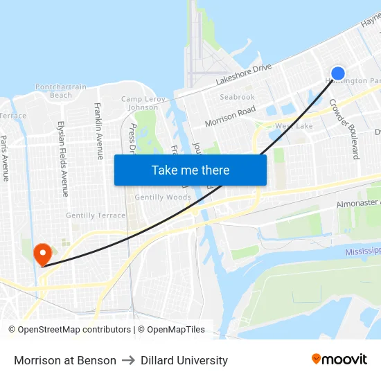 Morrison at Benson to Dillard University map