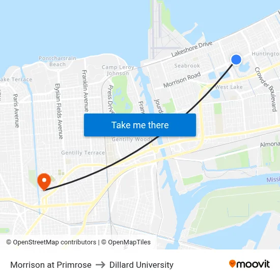 Morrison at Primrose to Dillard University map
