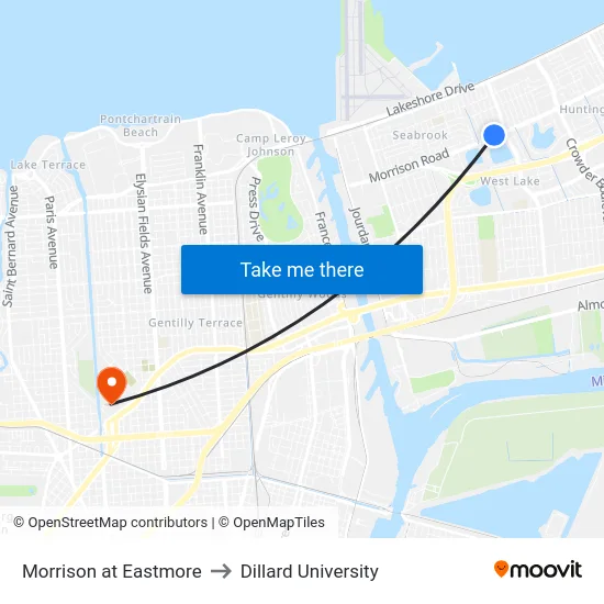 Morrison at Eastmore to Dillard University map