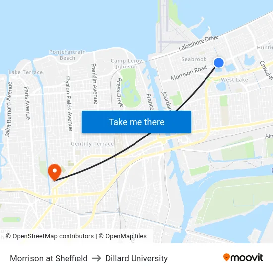 Morrison at Sheffield to Dillard University map