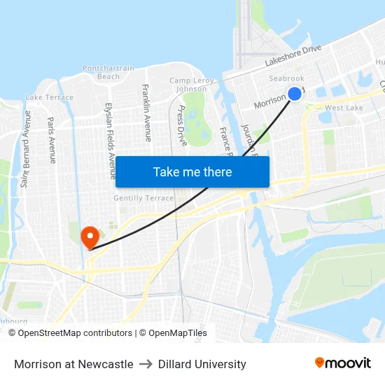 Morrison at Newcastle to Dillard University map