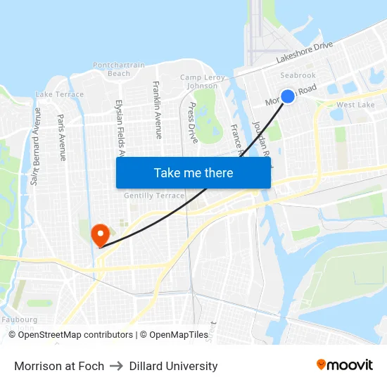 Morrison at Foch to Dillard University map