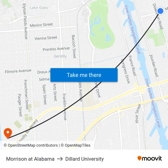 Morrison at Alabama to Dillard University map
