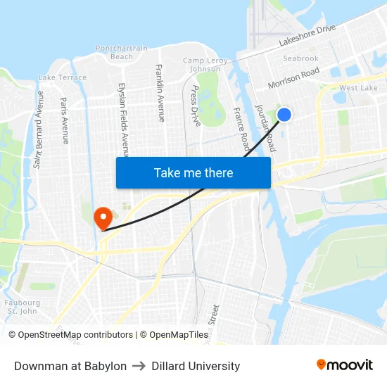 Downman at Babylon to Dillard University map