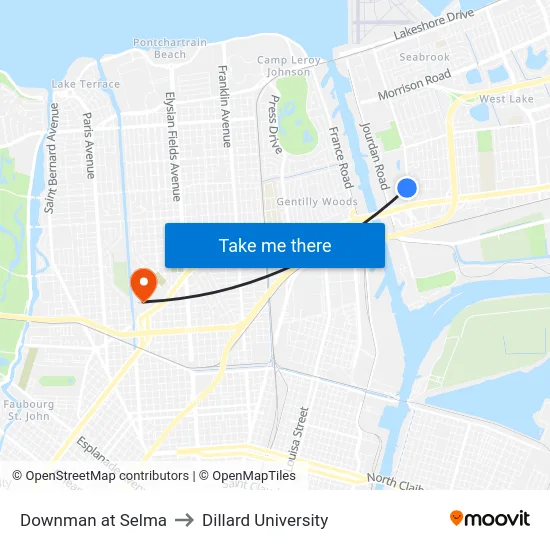 Downman at Selma to Dillard University map