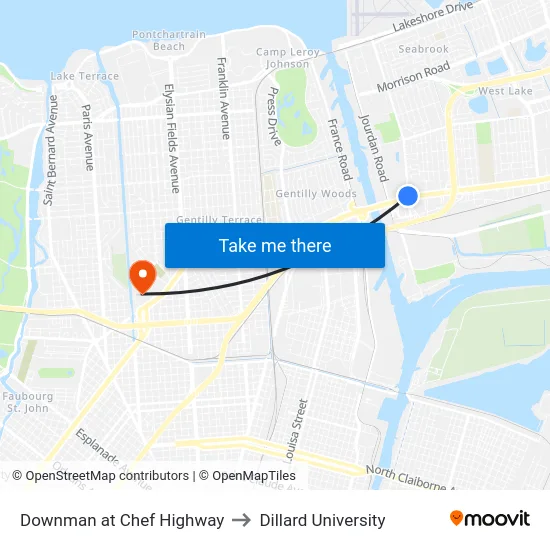 Downman at Chef Highway to Dillard University map