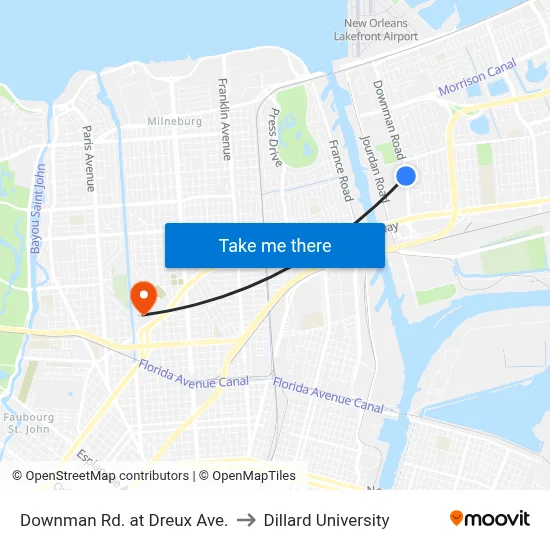 Downman Rd. at Dreux Ave. to Dillard University map