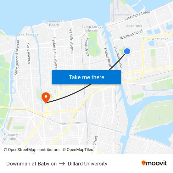 Downman at Babylon to Dillard University map