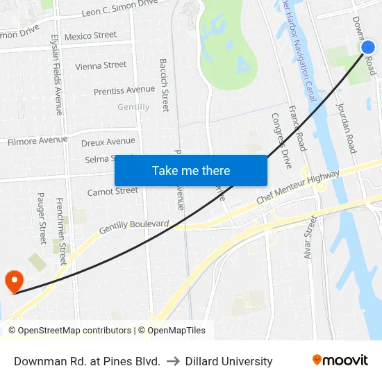 Downman Rd. at Pines Blvd. to Dillard University map