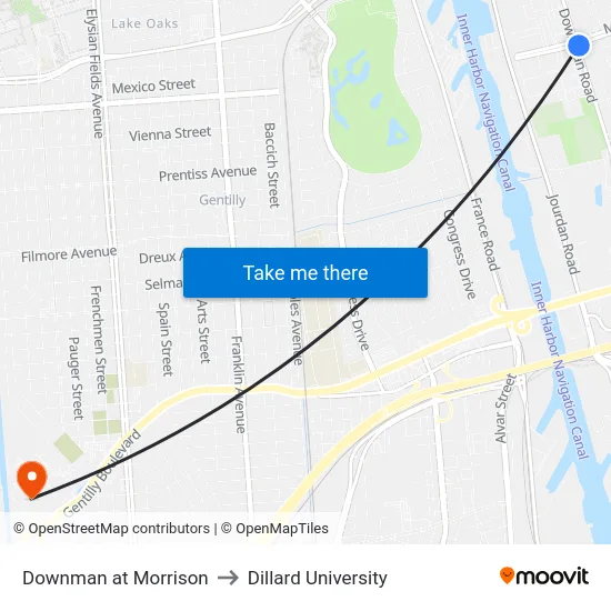 Downman at Morrison to Dillard University map