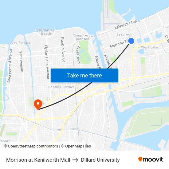 Morrison at Kenilworth Mall to Dillard University map