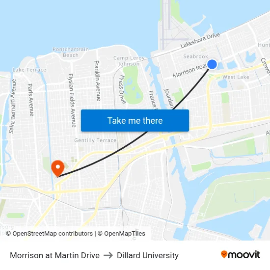 Morrison at Martin Drive to Dillard University map