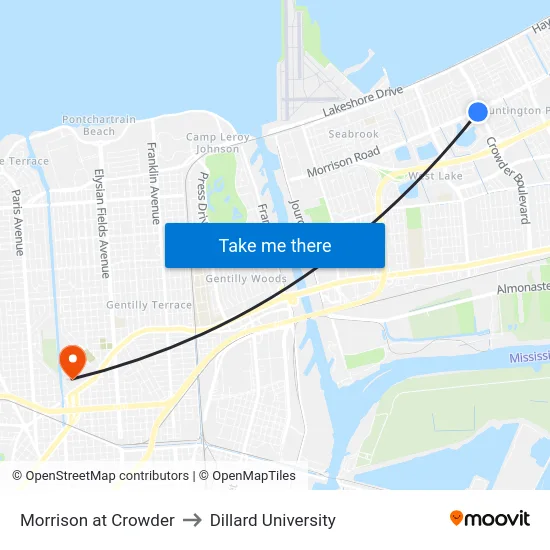 Morrison at Crowder to Dillard University map