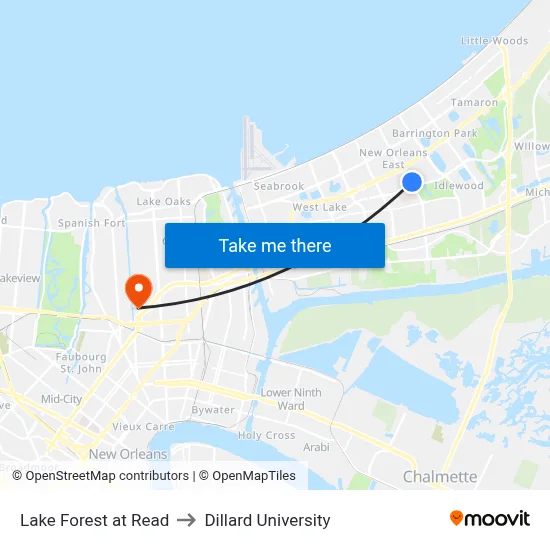 Lake Forest at Read to Dillard University map