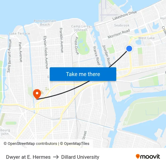 Dwyer at E. Hermes to Dillard University map