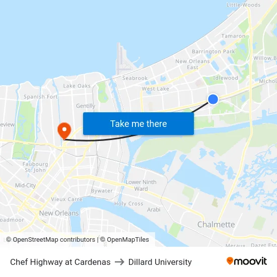 Chef Highway at Cardenas to Dillard University map