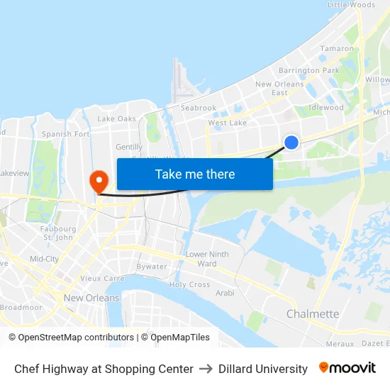 Chef Highway at Shopping Center to Dillard University map