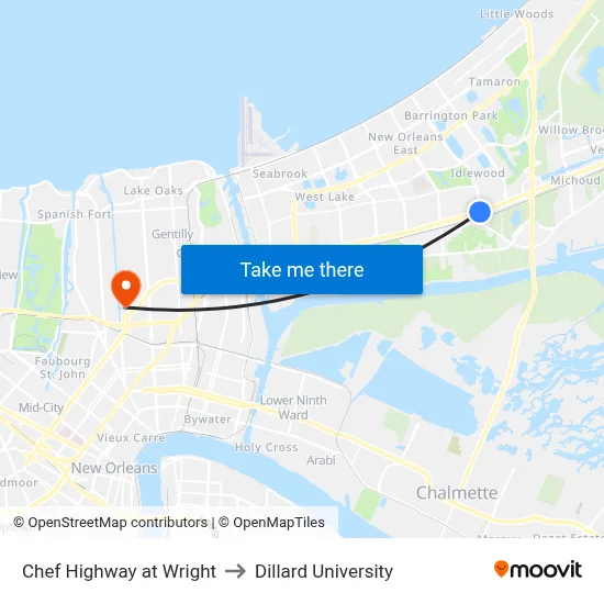 Chef Highway at Wright to Dillard University map