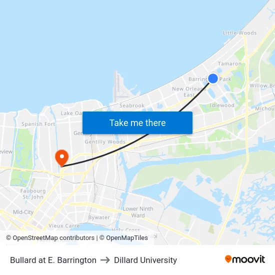 Bullard at E. Barrington to Dillard University map