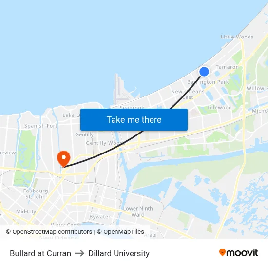 Bullard at Curran to Dillard University map