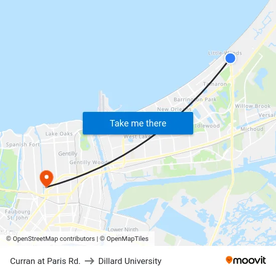Curran at Paris Rd. to Dillard University map