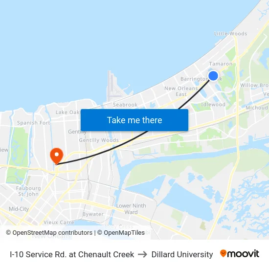 I-10 Service Rd. at Chenault Creek to Dillard University map