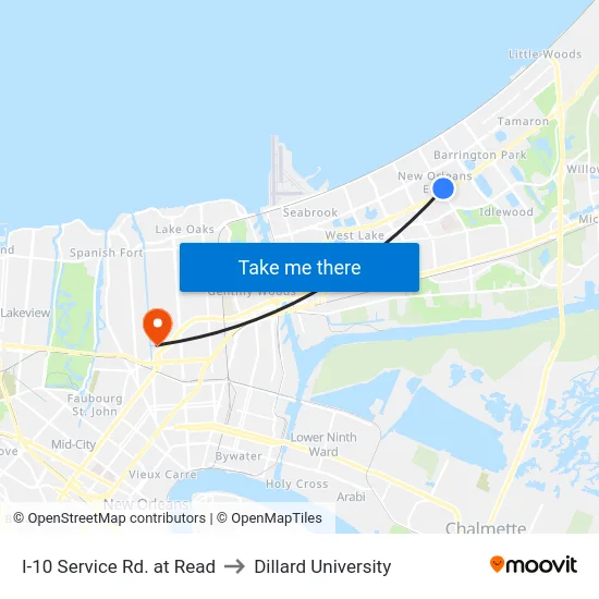 I-10 Service Rd. at Read to Dillard University map