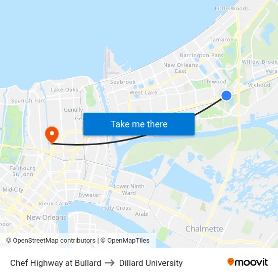 Chef Highway at Bullard to Dillard University map