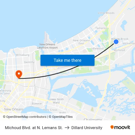 Michoud Blvd. at N. Lemans St. to Dillard University map