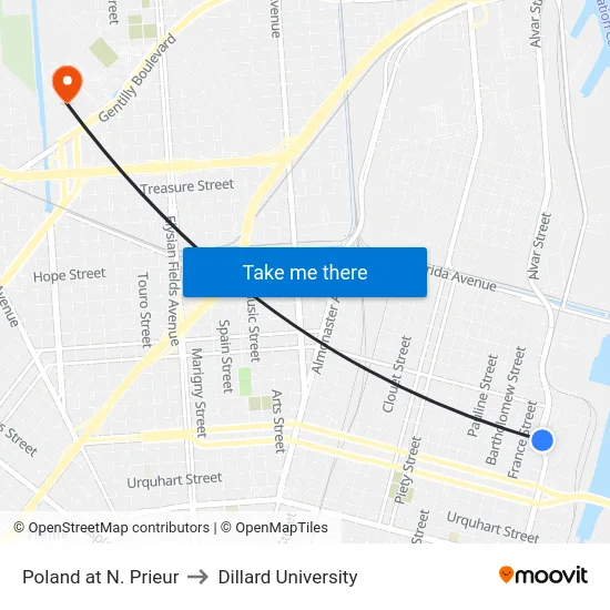 Poland at N. Prieur to Dillard University map