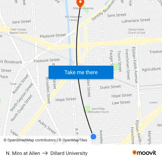 N. Miro at Allen to Dillard University map