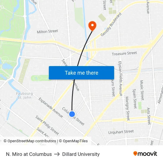 N. Miro at Columbus to Dillard University map