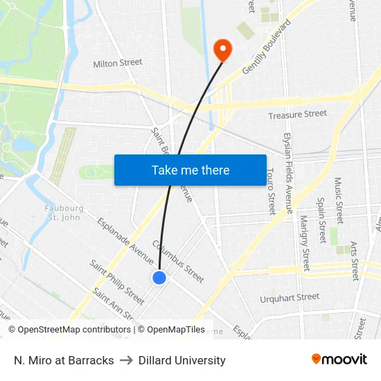 N. Miro at Barracks to Dillard University map