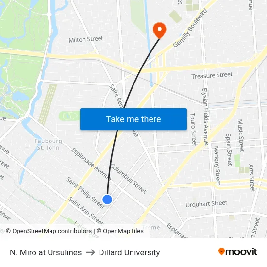 N. Miro at Ursulines to Dillard University map