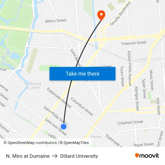 N. Miro at Dumaine to Dillard University map