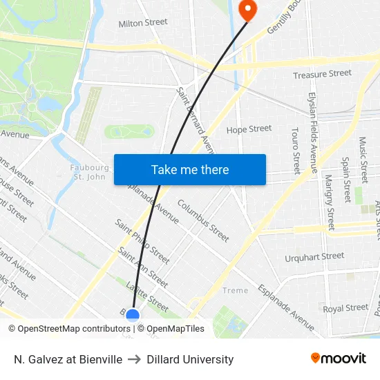 N. Galvez at Bienville to Dillard University map