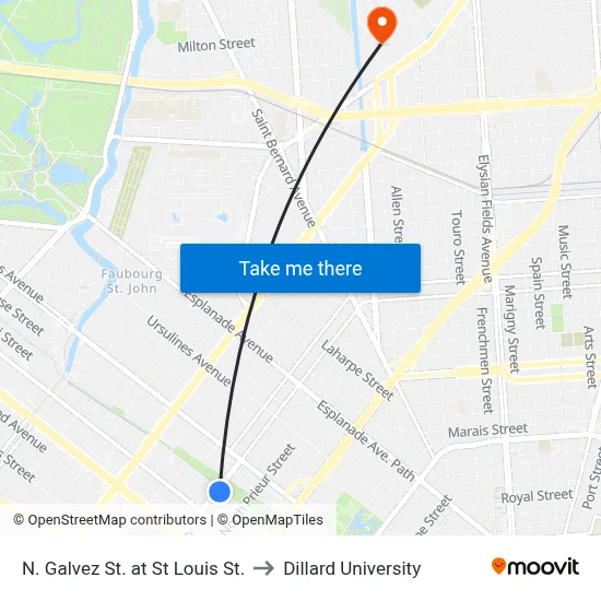 N. Galvez St. at St Louis St. to Dillard University map