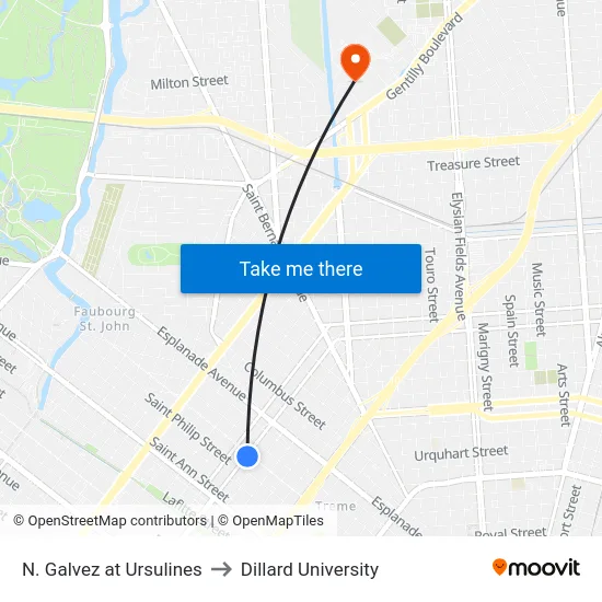 N. Galvez at Ursulines to Dillard University map