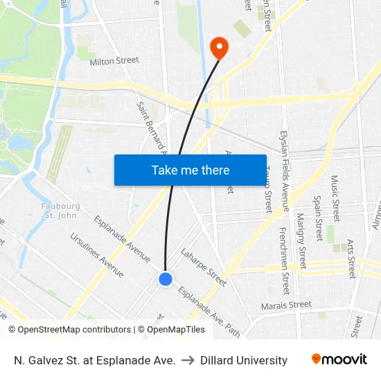 N. Galvez St. at Esplanade Ave. to Dillard University map