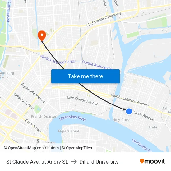 St Claude Ave. at Andry St. to Dillard University map
