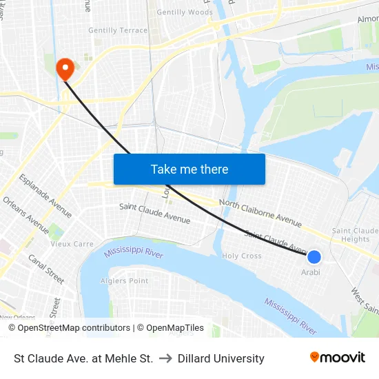 St Claude Ave. at Mehle St. to Dillard University map