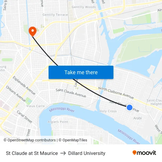 St Claude at St Maurice to Dillard University map