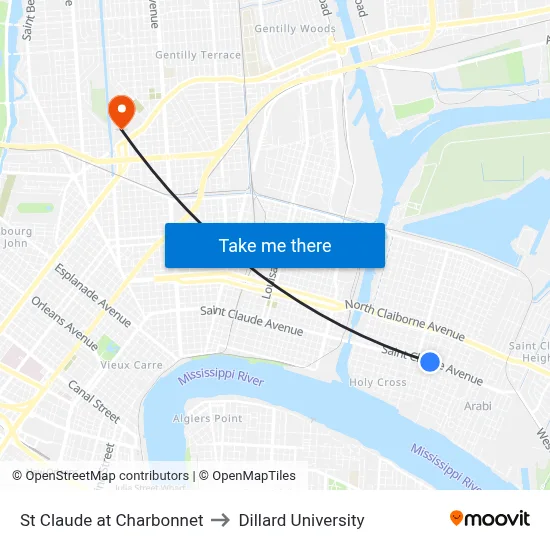 St Claude at Charbonnet to Dillard University map