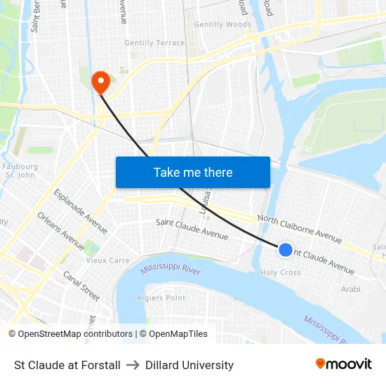 St Claude at Forstall to Dillard University map