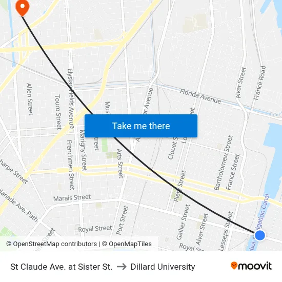 St Claude Ave. at Sister St. to Dillard University map