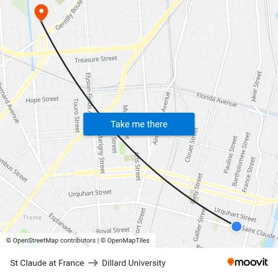St Claude at France to Dillard University map