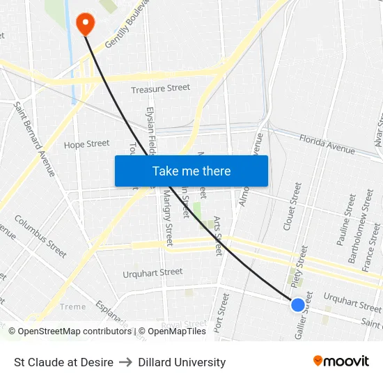 St Claude at Desire to Dillard University map